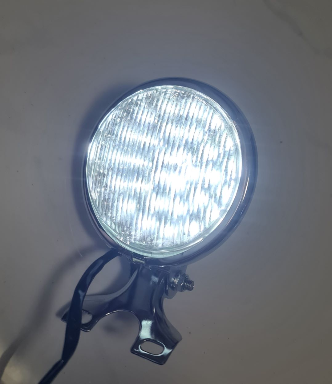 Pair of Powerful LED Spotlights 4 3/4" Motorcycle Solid Steel Chrome Sidelights 12V-35W 2 Pcs