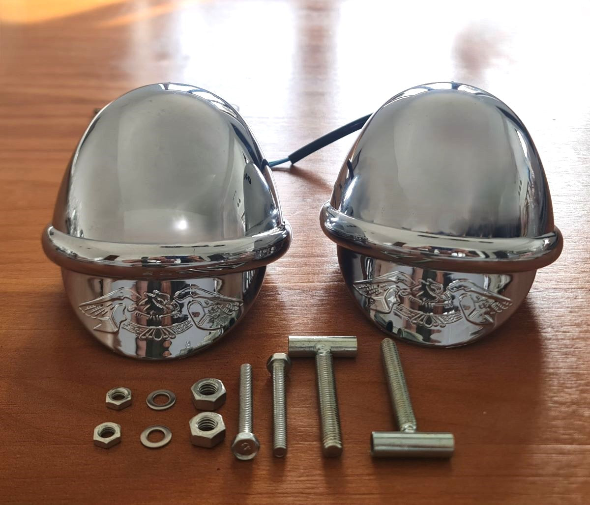 Pair of Chrome 4" Spotlights Side Light+Built-in Eagle Visor-12V- 21W Custom Motorbikes