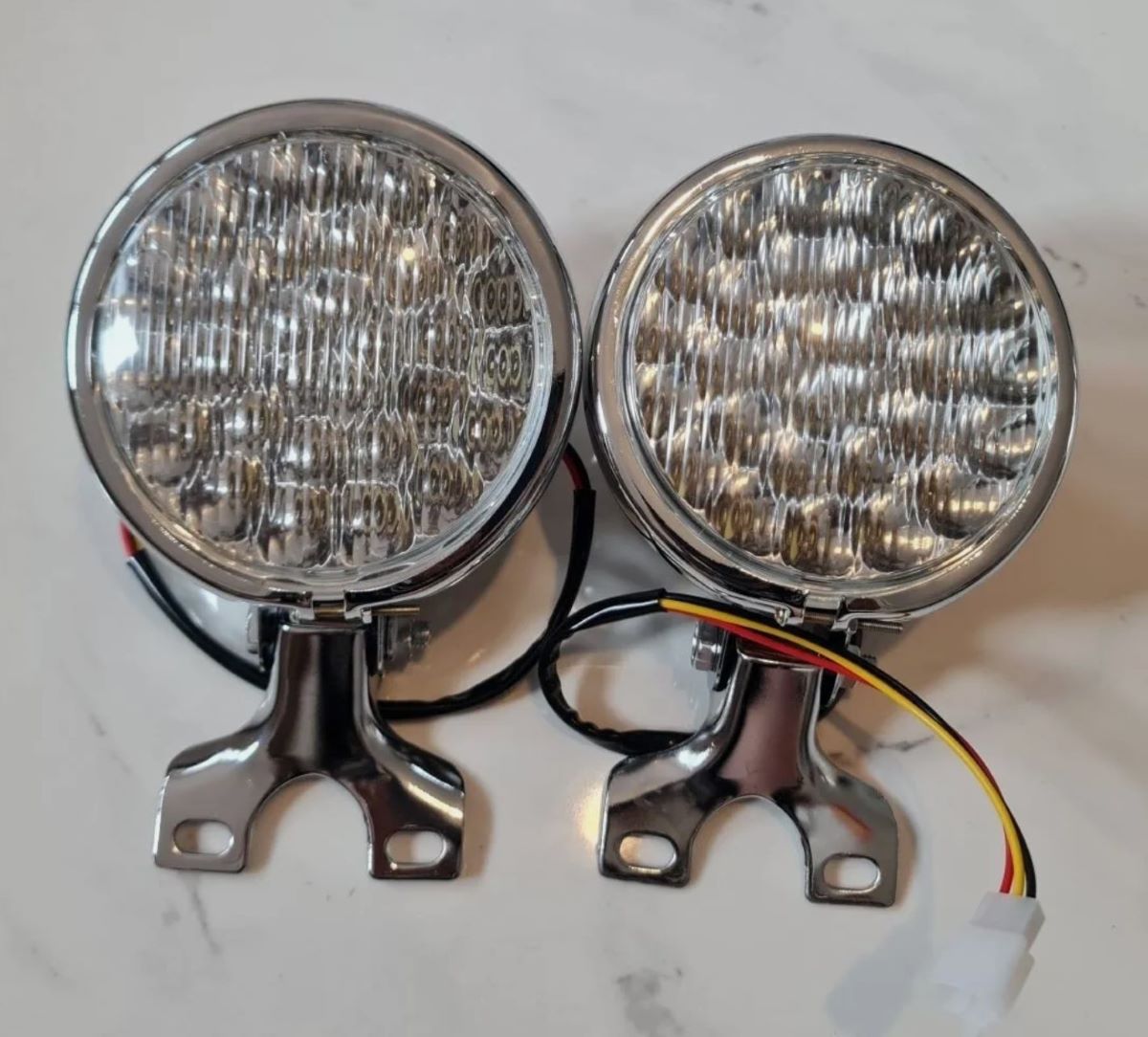 Pair of Powerful LED Spotlights 4 3/4" Motorcycle Solid Steel Chrome Sidelights 12V-35W 2 Pcs