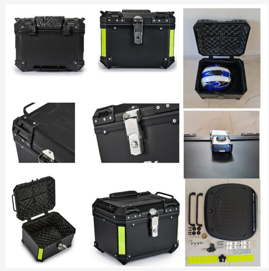 Universal 45L Motorcycle Scooter TopBox Case + Pillion Back-Rest &amp; Fitting Kit