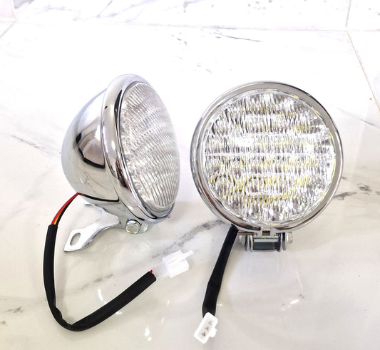 Pair of Powerful LED Spotlights 4 3/4" Motorcycle Solid Steel Chrome Sidelights 12V-35W 2 Pcs