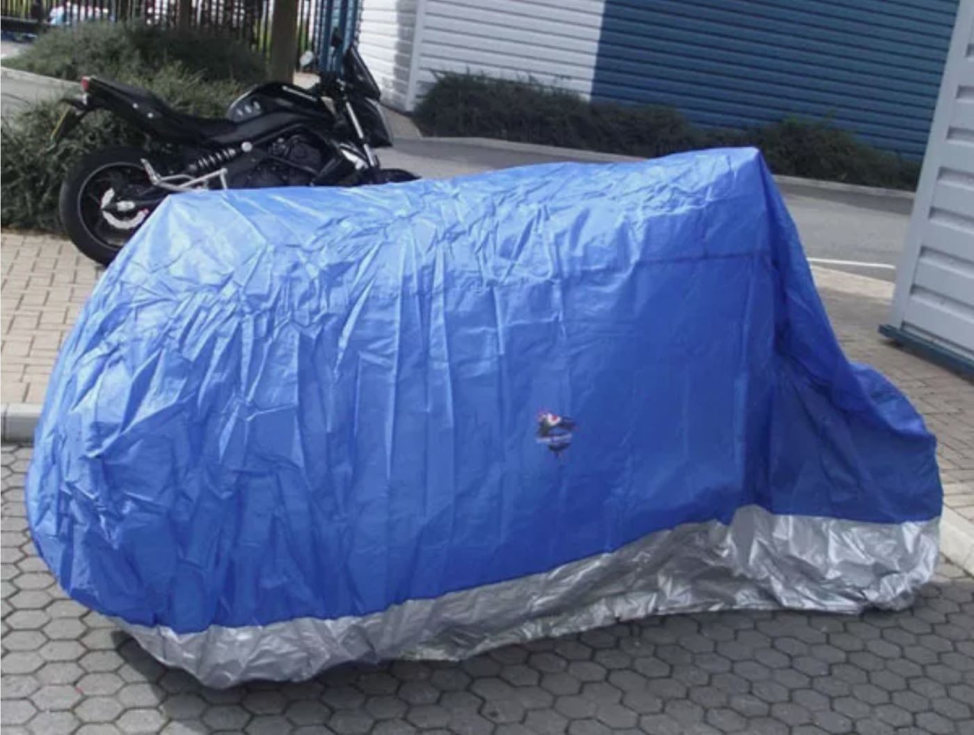 190T Terylene Waterproof Cloth Motorbike cover for Big Cruisers, Choppers, Custom Motorcycles Blue-Silver