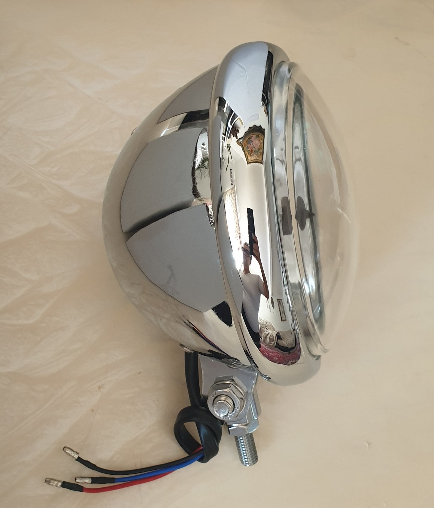 Chrome Bates 6" Motorcycles Headlight H4-12V-60/55W Bottom Mount-Chrome 5 1/2" Lens E-Marked