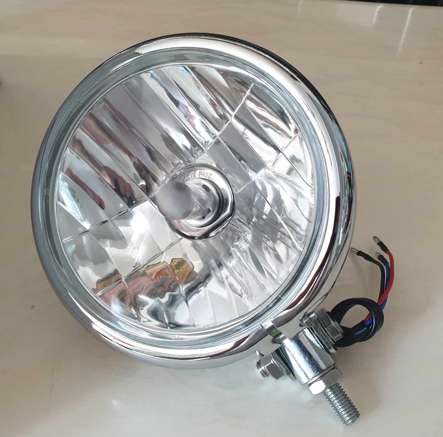 Chrome Bates 6" Motorcycles Headlight H4-12V-60/55W Bottom Mount-Chrome 5 1/2" Lens E-Marked