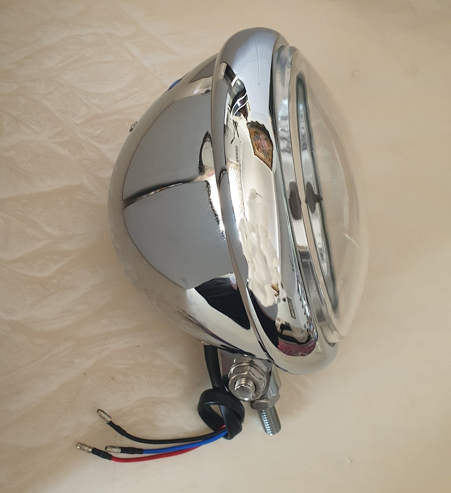 Chrome Bates 6" Motorcycles Headlight H4-12V-60/55W Bottom Mount-Chrome 5 1/2" Lens E-Marked