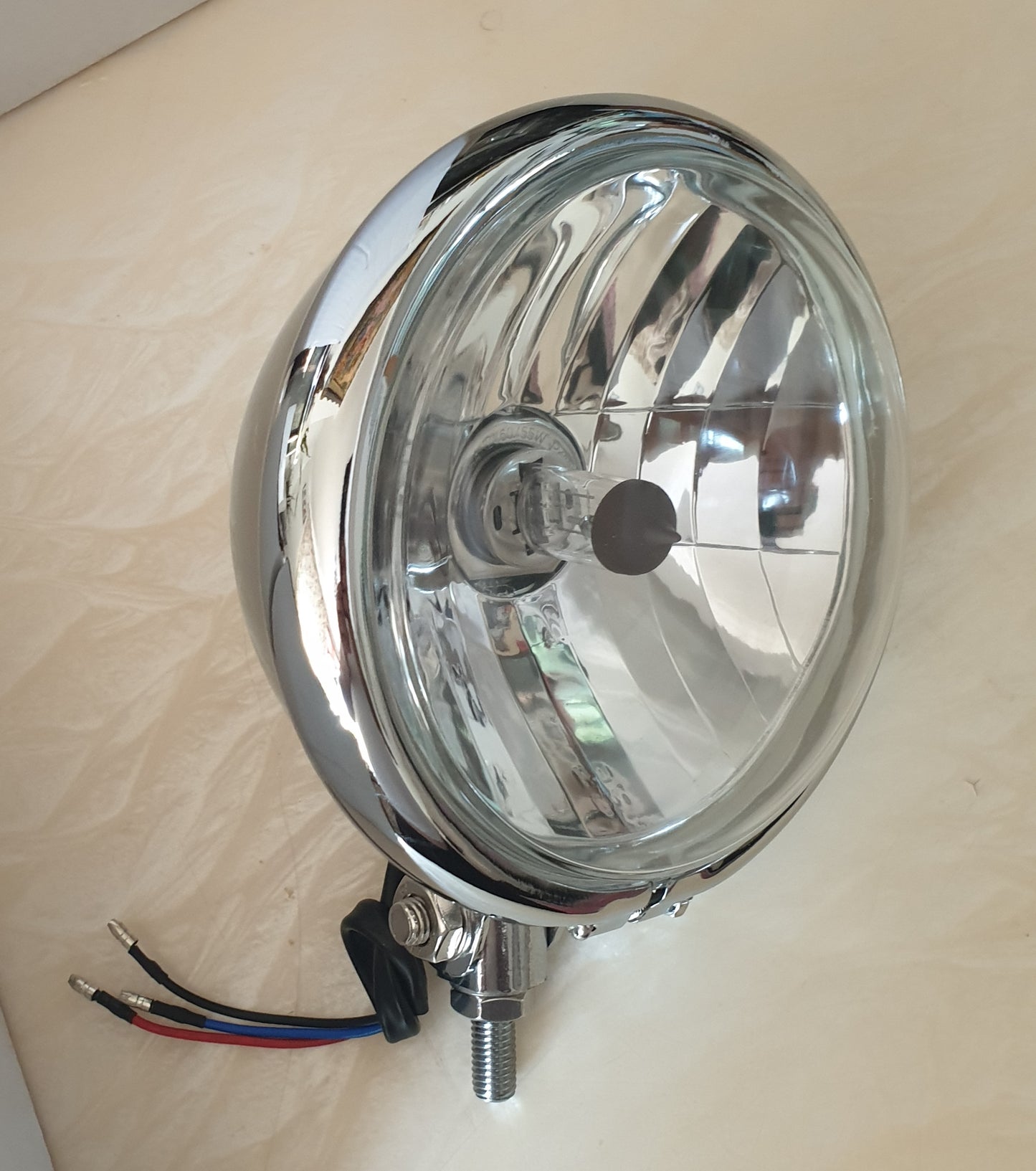 Chrome Bates 6" Motorcycles Headlight H4-12V-60/55W Bottom Mount-Chrome 5 1/2" Lens E-Marked