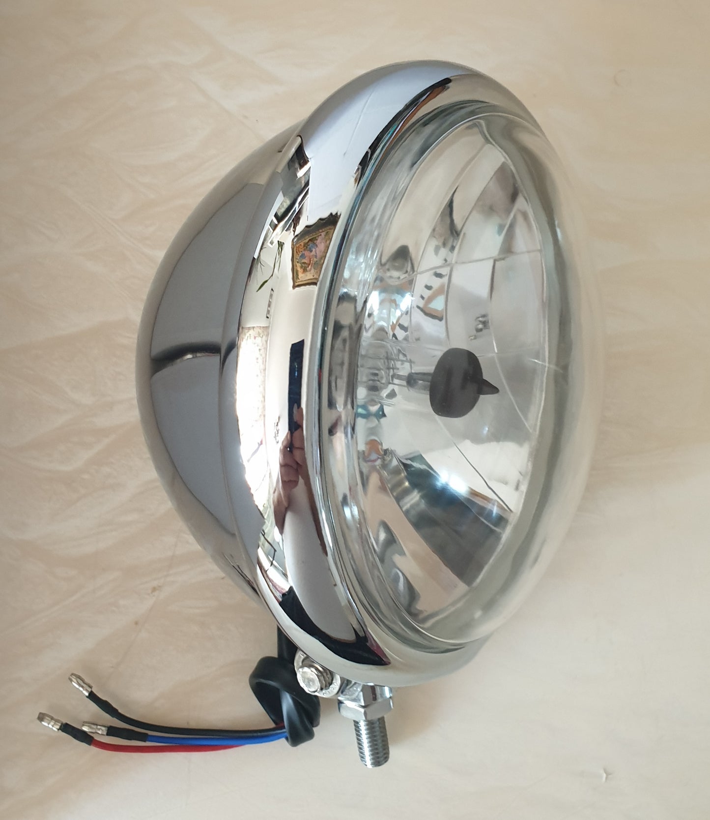 Chrome Bates 6" Motorcycles Headlight H4-12V-60/55W Bottom Mount-Chrome 5 1/2" Lens E-Marked