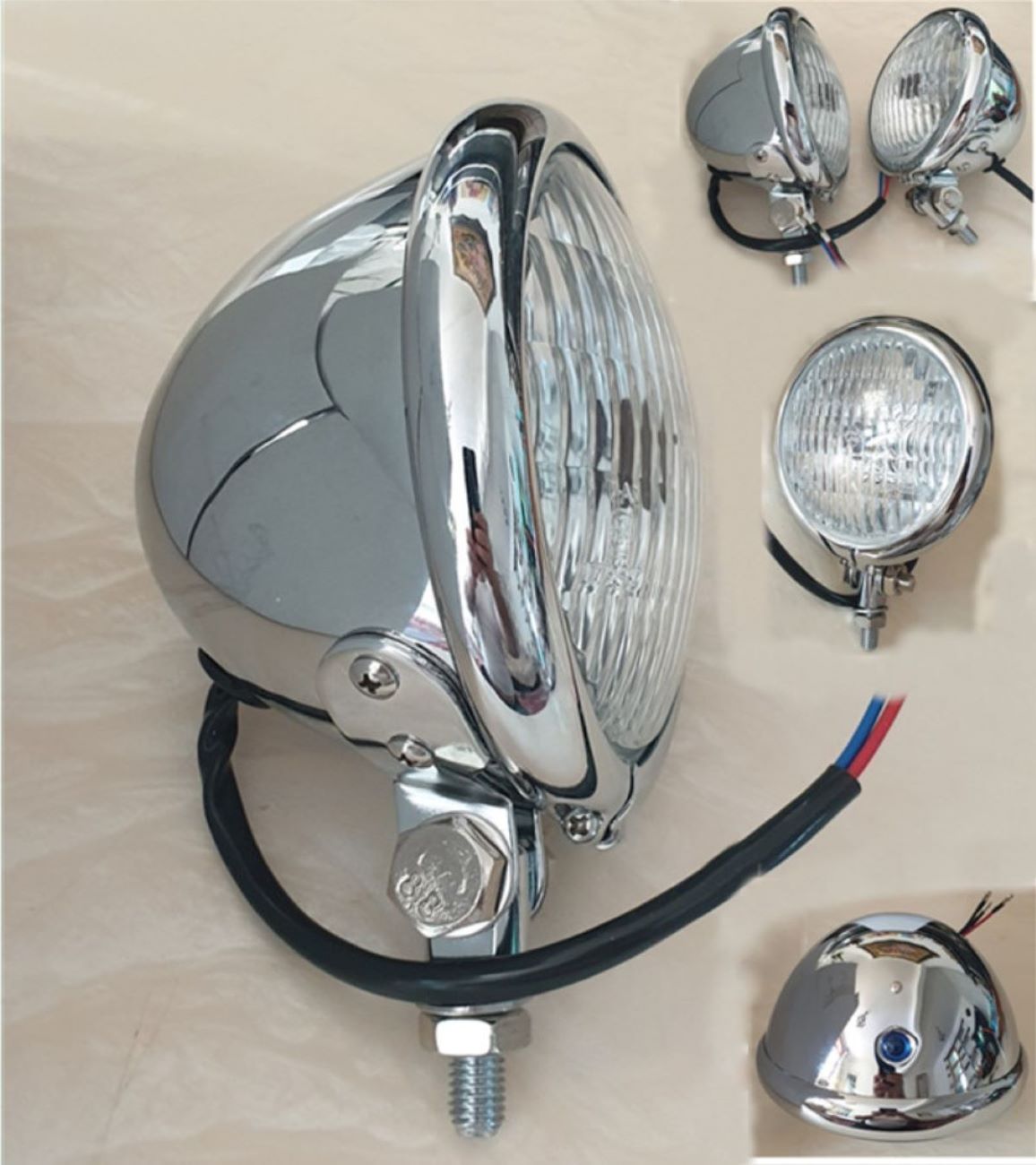 4 1/2" Chrome Custom Spotlight-Bright Sidelight-Motorcycles-HG18-H4-12V-60/55W 1pc E Marked