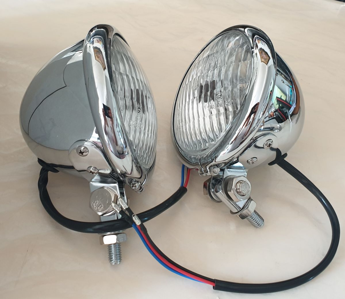 4 1/2" Chrome Custom Spotlight-Bright Sidelight-Motorcycles-HG18-H4-12V-60/55W 1pc E Marked