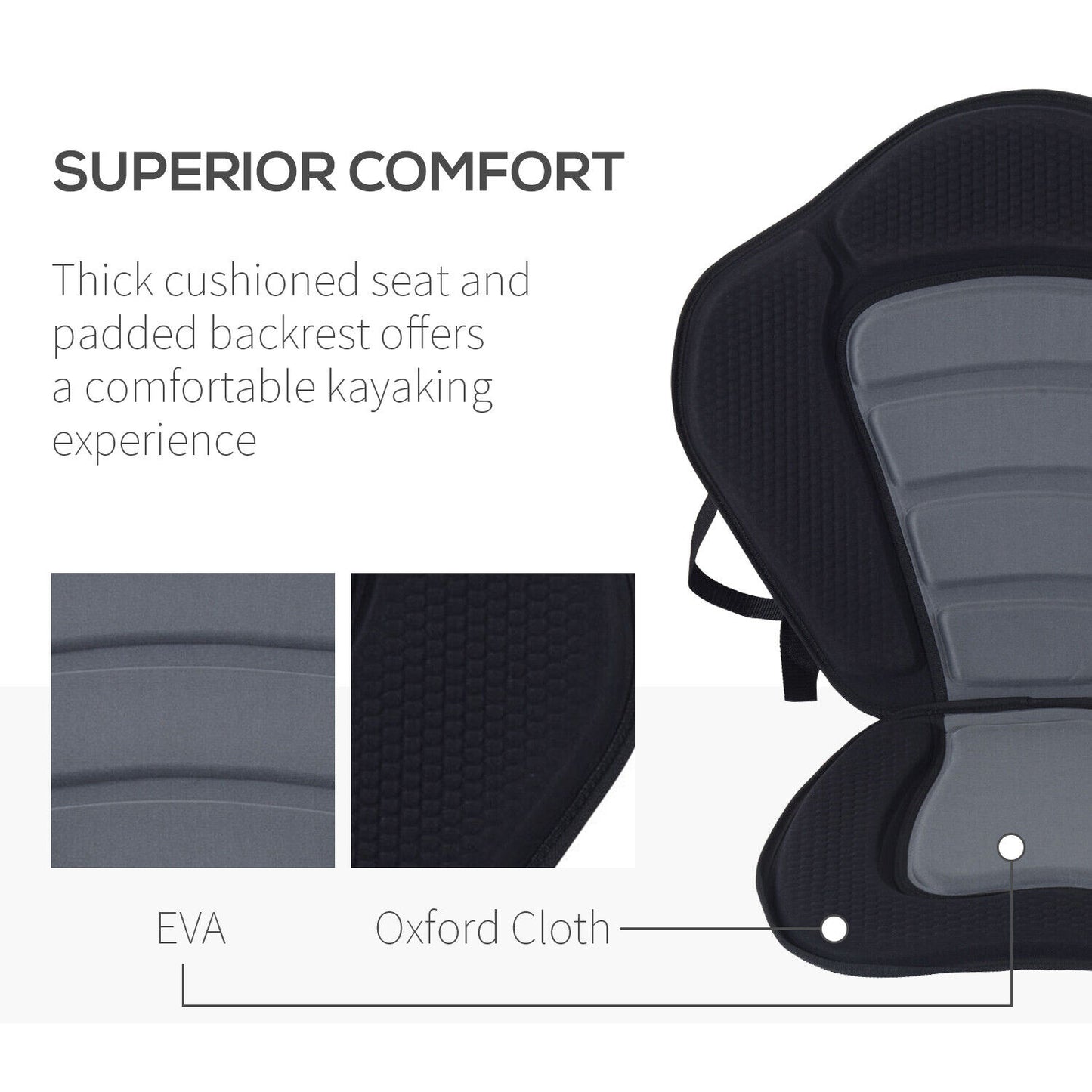 Kayak &amp; Canoe Seat Adjustable Back Rest Support Cushion Plus Storage Bag Comfort