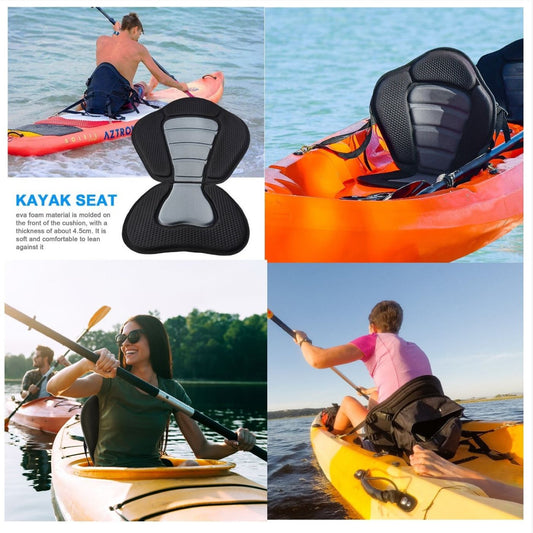 Kayak &amp; Canoe Seat Adjustable Back Rest Support Cushion Plus Storage Bag Comfort