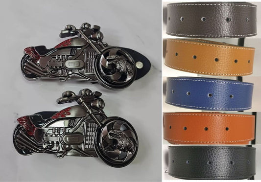 Custom Biker Chopper Motorcycle Belt and Buckle Unisex Biker Belt Motorbike