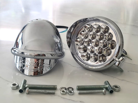 Pair of Chrome 4" LED Spotlights Side Light+Built-in Eagle Visor-12V- 21W Custom Motorbikes (Copy)