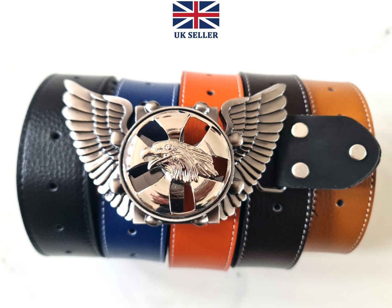 Eagle Wings Spinning Eagle Head Biker Belt and Buckle -Men's Belt-Gothic