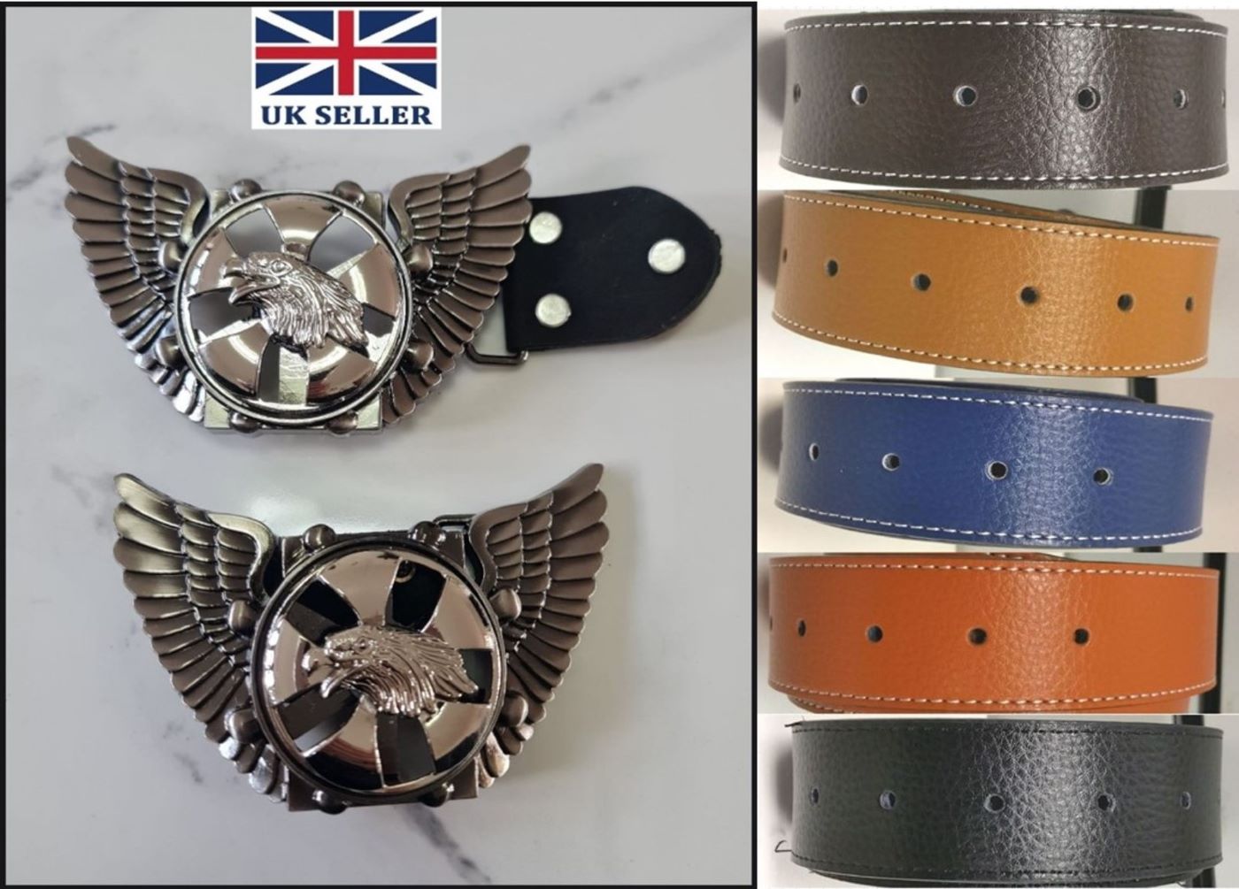 Eagle Wings Spinning Eagle Head Biker Belt and Buckle -Men's Belt-Gothic