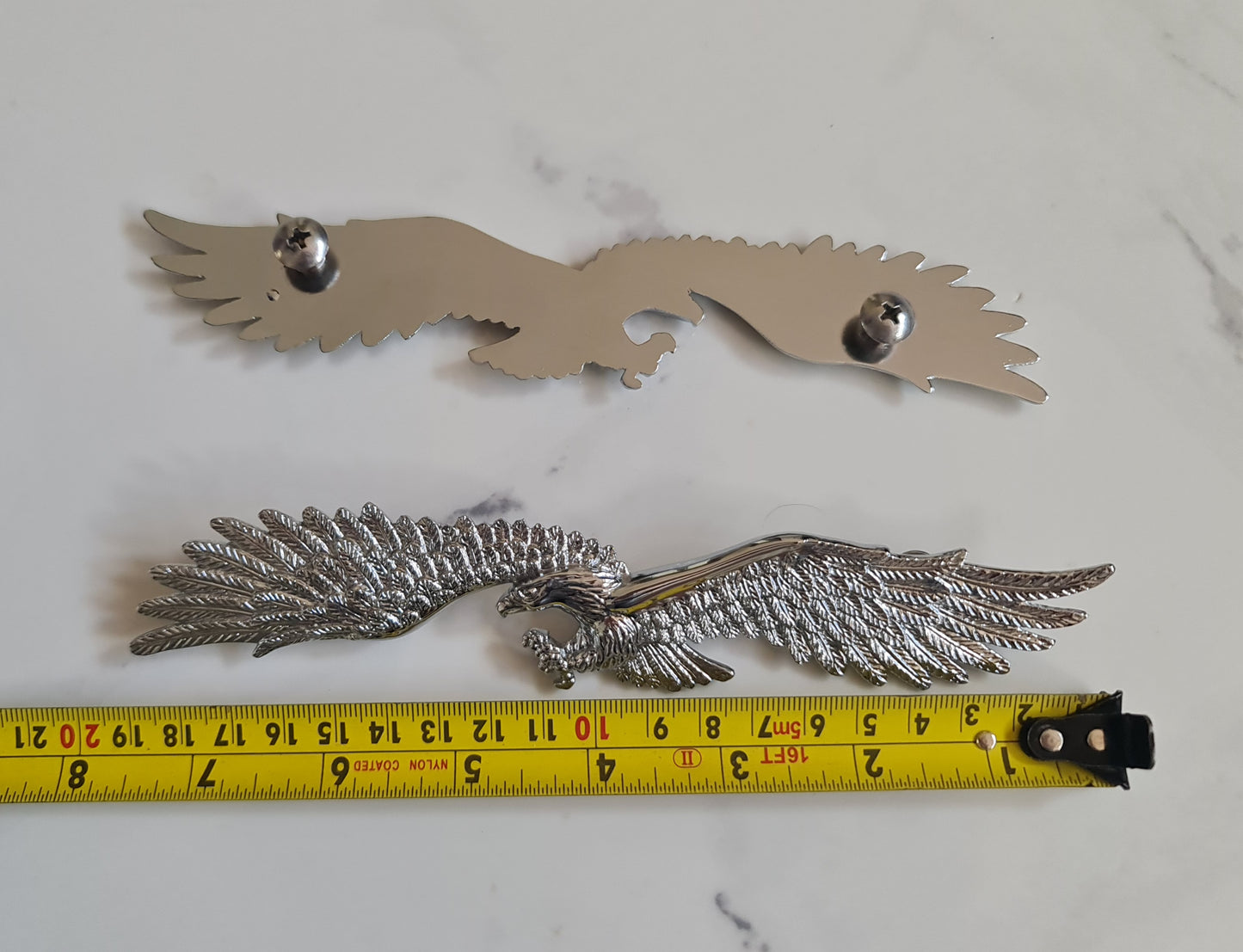 Large Flying Eagle Badge Ornament, Bolt On- Motorcycle, Cruiser, Bike Bolt on Badge