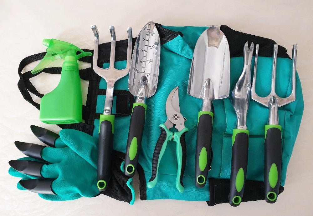 DIY Garden Tools Kit 9 Piece indoor and outdoor gardening + Oxford Bag, Gloves, Planting Tools