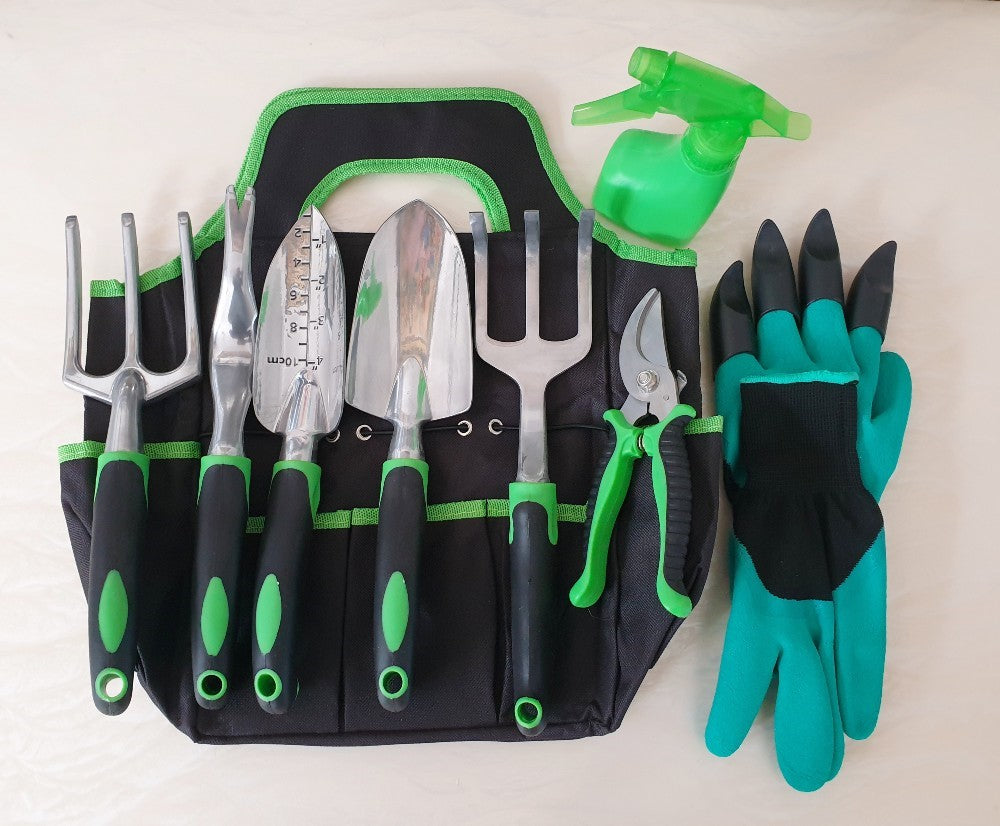 DIY Garden Tools Kit 9 Piece indoor and outdoor gardening + Oxford Bag, Gloves, Planting Tools