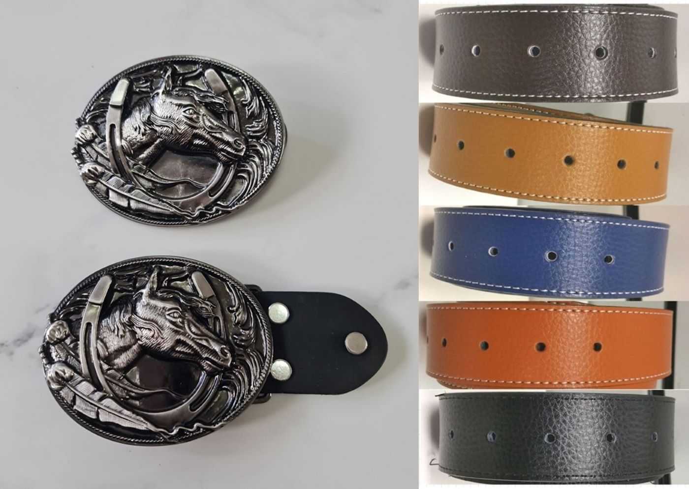 Horse Head and Horse Shoe Western Belt and Buckle Cowboy Rodeo Horse Riding Right