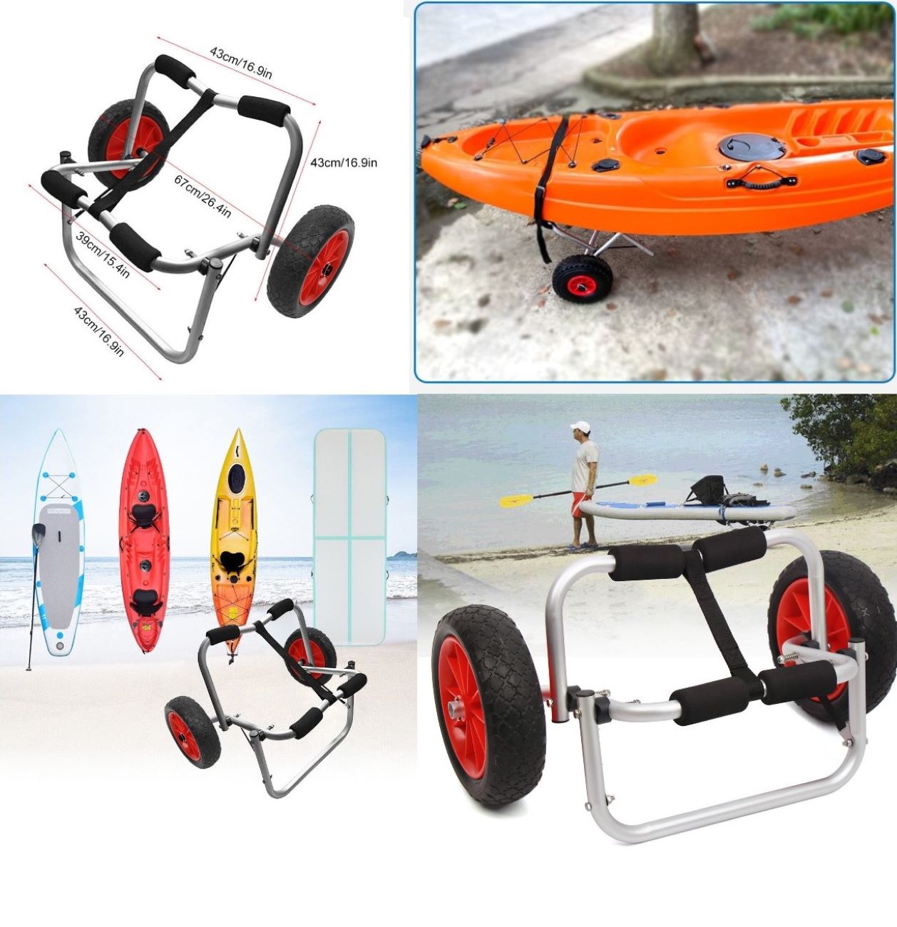 Heavy Duty Foldable Kayak, Canoe Trolley Kayak Wheeled Trolley Carrier Cart Strap