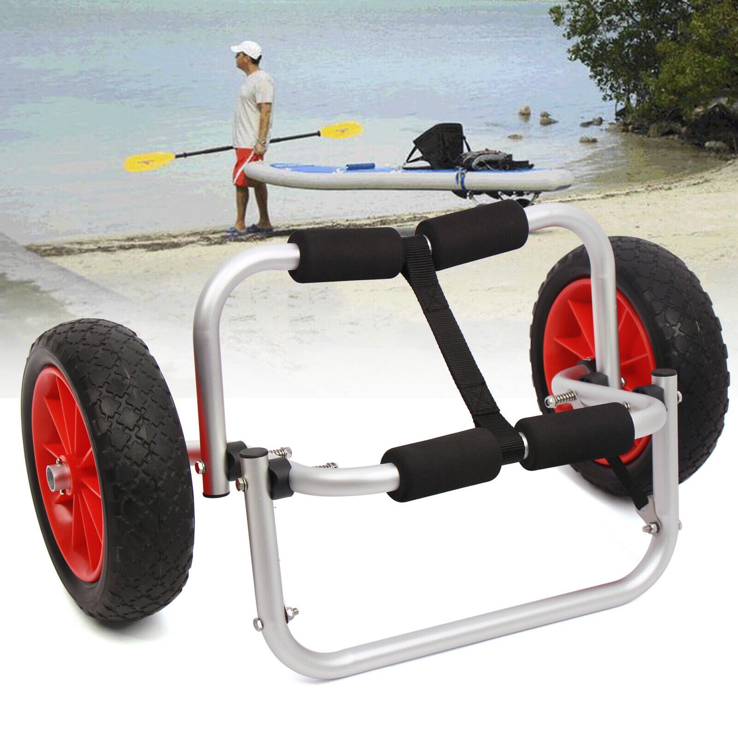 Heavy Duty Foldable Kayak, Canoe Trolley Kayak Wheeled Trolley Carrier Cart Strap