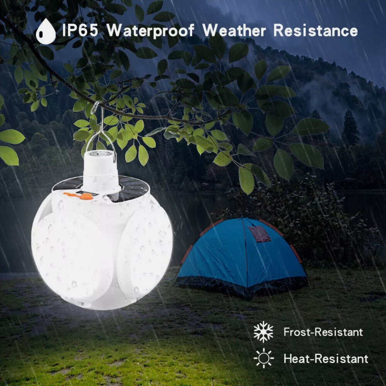 1 Pair of LED Solar Power Camping Lights Lantern Portable Outdoor Garden Rechargeable USB