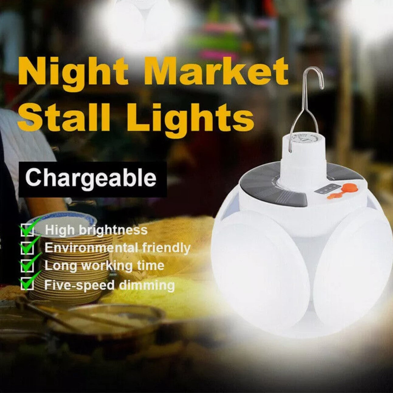 1 Pair of LED Solar Power Camping Lights Lantern Portable Outdoor Garden Rechargeable USB