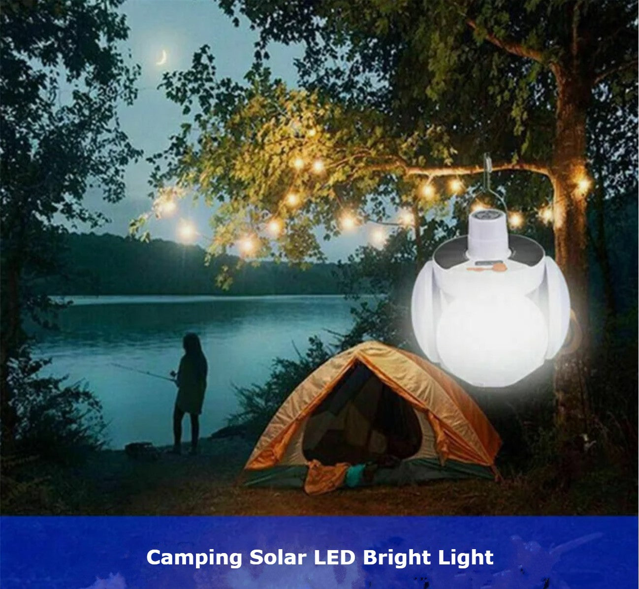 1 Pair of LED Solar Power Camping Lights Lantern Portable Outdoor Garden Rechargeable USB