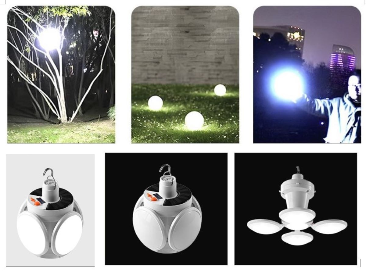 1 Pair of LED Solar Power Camping Lights Lantern Portable Outdoor Garden Rechargeable USB