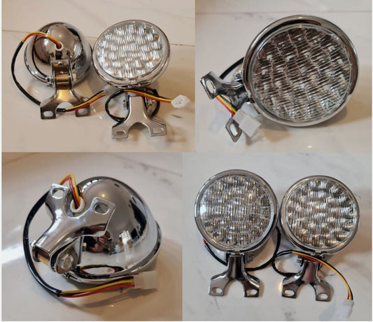 Pair of Powerful LED Spotlights 4 3/4" Motorcycle Solid Steel Chrome Sidelights 12V-35W 2 Pcs