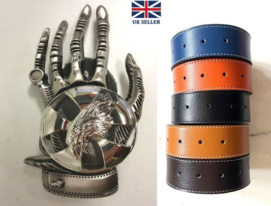 Skeleton Hand Spinning Eagle Biker Belt and Buckle -Men's Belt-Gothic-Unisex