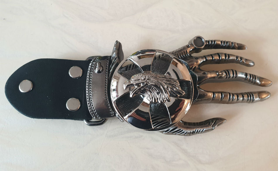 Skeleton Hand Spinning Eagle Biker Belt and Buckle -Men's Belt-Gothic-Unisex