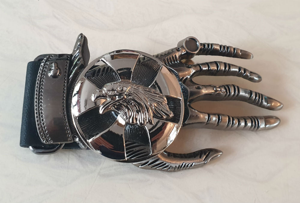 Skeleton Hand Spinning Eagle Biker Belt and Buckle -Men's Belt-Gothic-Unisex