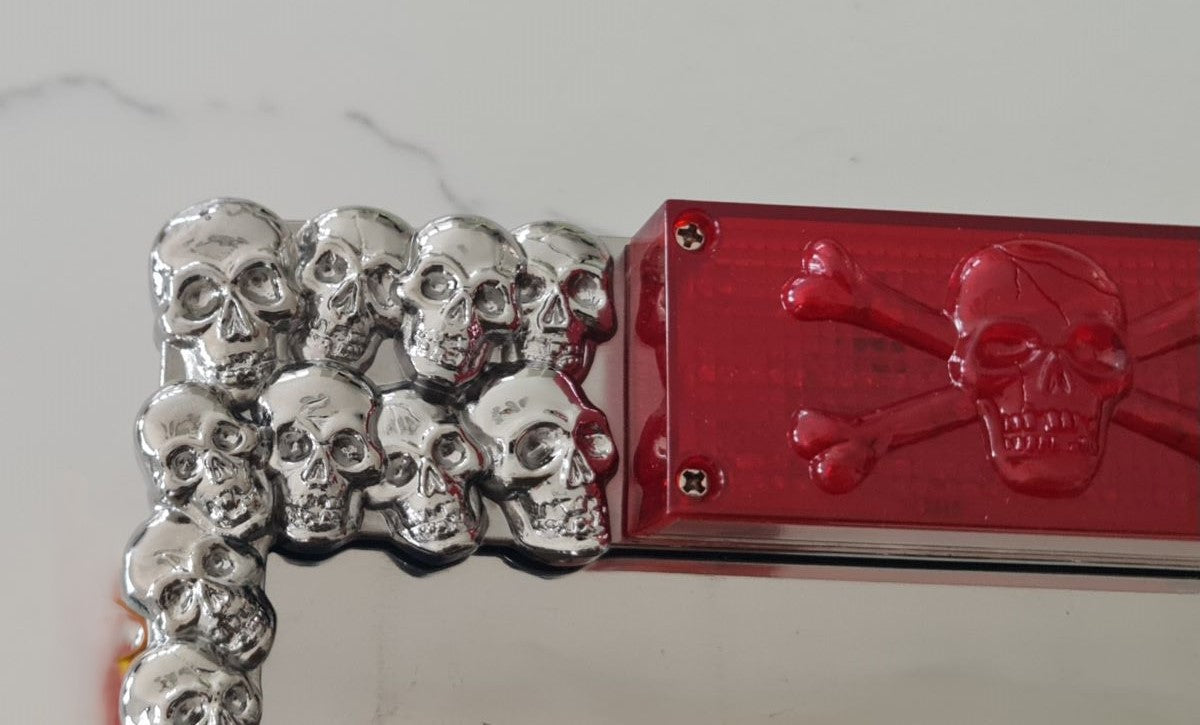 Skulls License Plate Trim-Frame and Taillight, Motorcycle-Custom Bikes, Cruisers, Choppers, Trikes