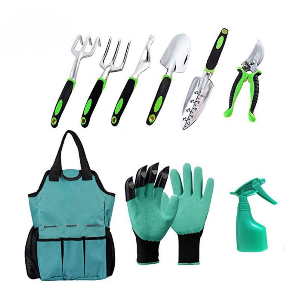 DIY Garden Tools Kit 9 Piece indoor and outdoor gardening + Oxford Bag, Gloves, Planting Tools