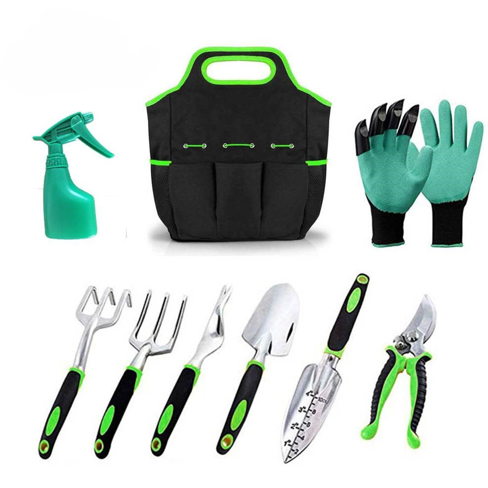 Garden Tools Kit 9 Piece for indoor and outdoor gardening + Oxford Bag, Gloves, Planting Tools